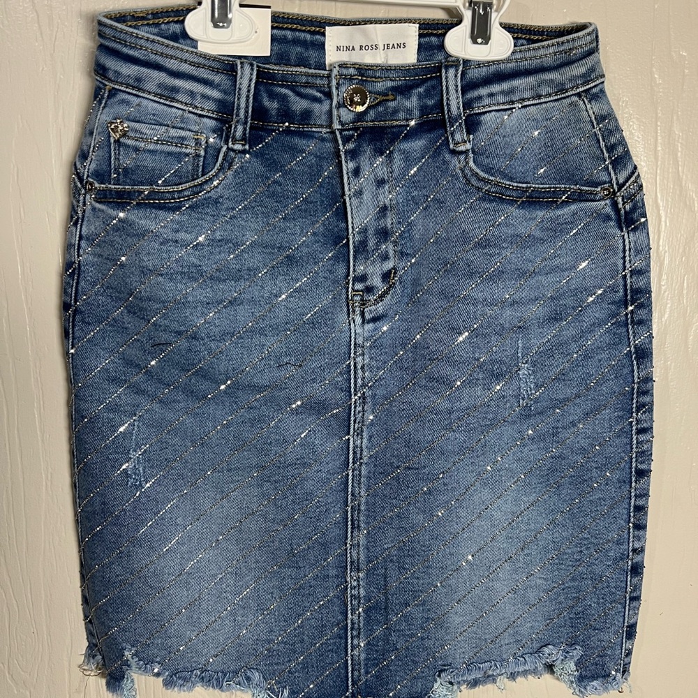 Blue Denim Mini Skirt with rhinestone - Picture 3 of 5